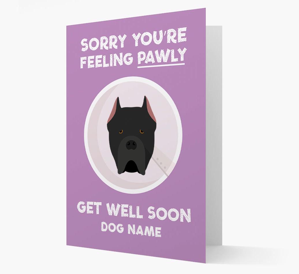 Personalized 'Sorry you're feeling pawly, get well soon {dogsName}' Card