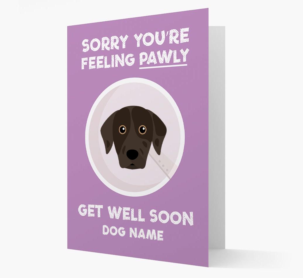 Personalized 'Sorry you're feeling pawly, get well soon {dogsName}' Card