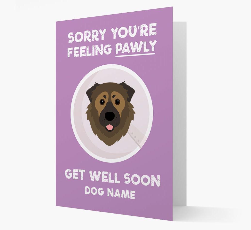 Personalized 'Sorry you're feeling pawly, get well soon {dogsName}' Card