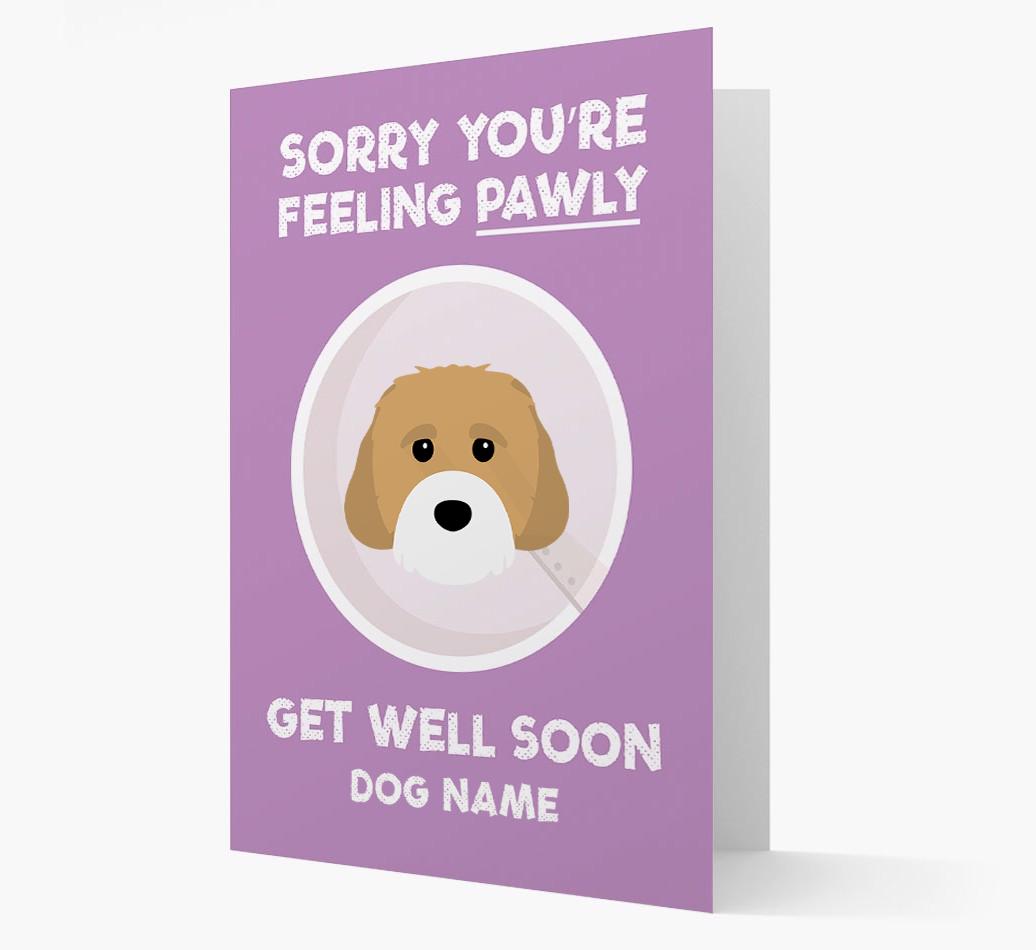 Personalized 'Sorry you're feeling pawly, get well soon {dogsName}' Card