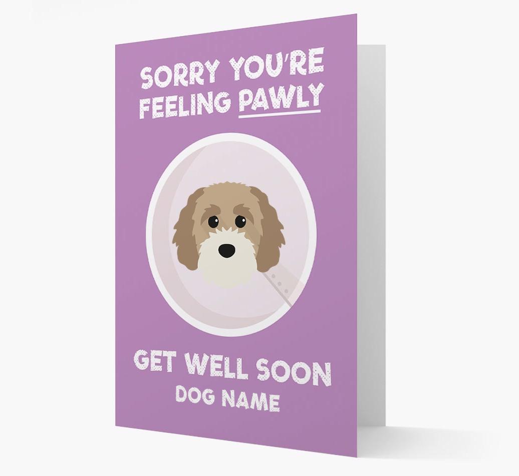 Personalized 'Sorry you're feeling pawly, get well soon {dogsName}' Card