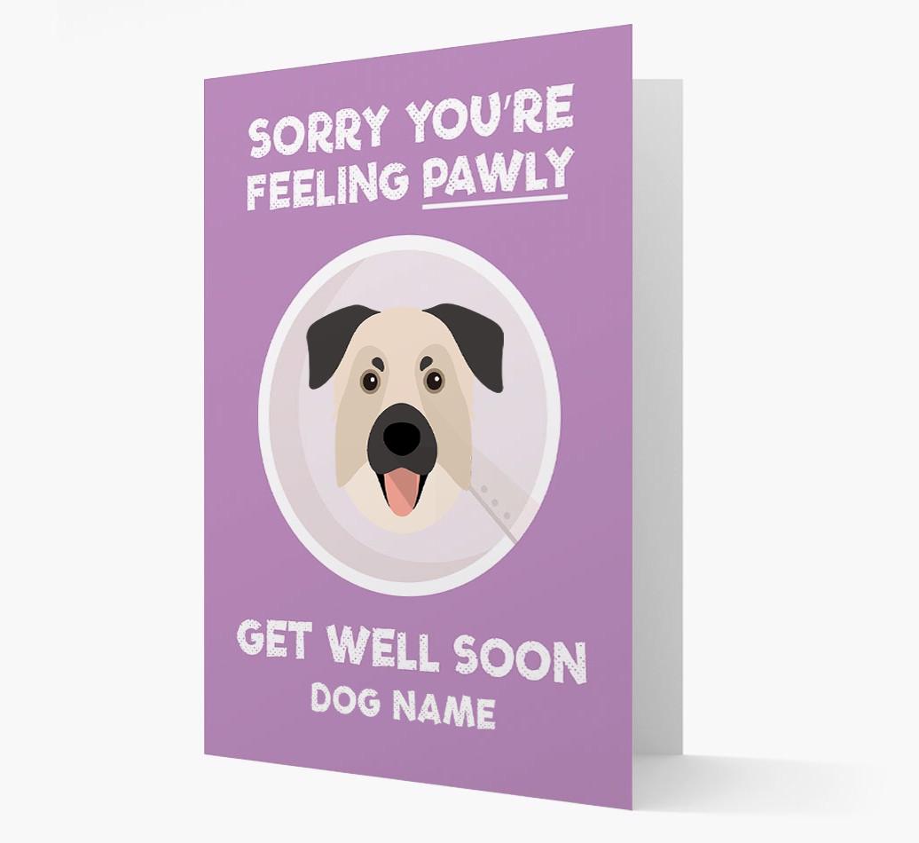 Personalized 'Sorry you're feeling pawly, get well soon {dogsName}' Card