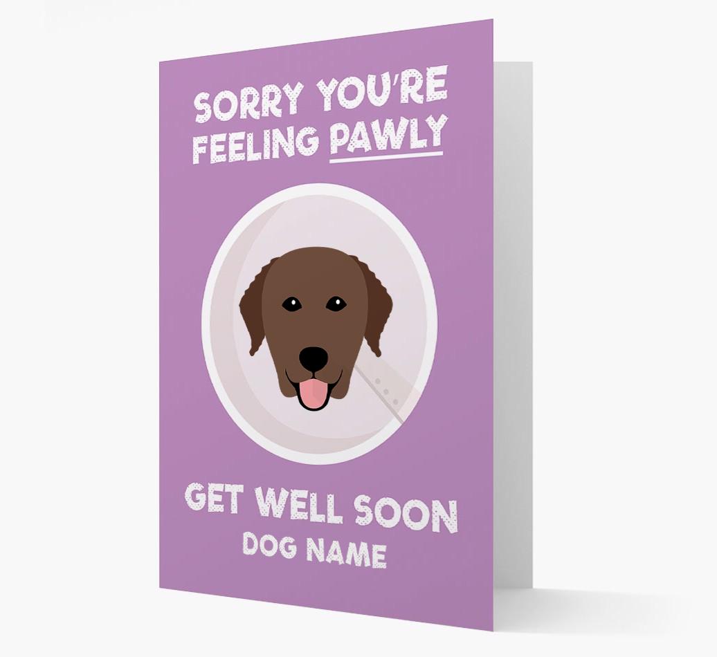 Personalized 'Sorry you're feeling pawly, get well soon {dogsName}' Card