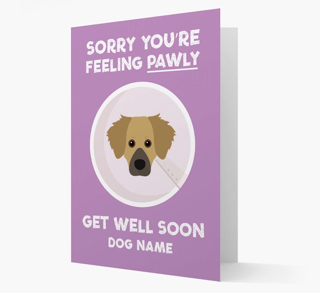Personalized 'Sorry you're feeling pawly, get well soon {dogsName}' Card