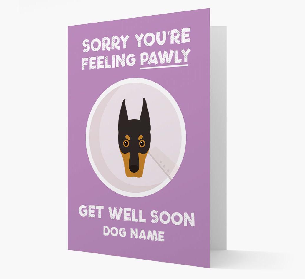 Personalized 'Sorry you're feeling pawly, get well soon {dogsName}' Card