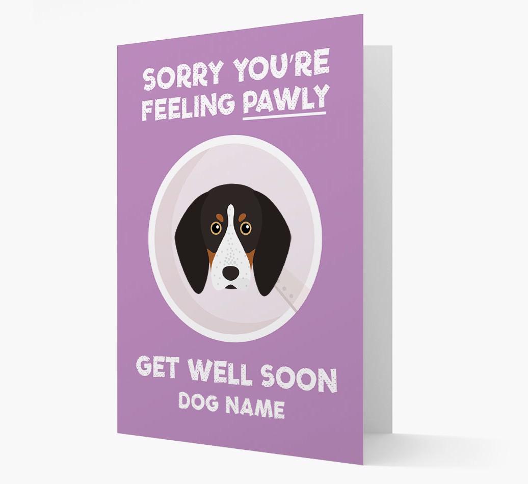Personalized 'Sorry you're feeling pawly, get well soon {dogsName}' Card