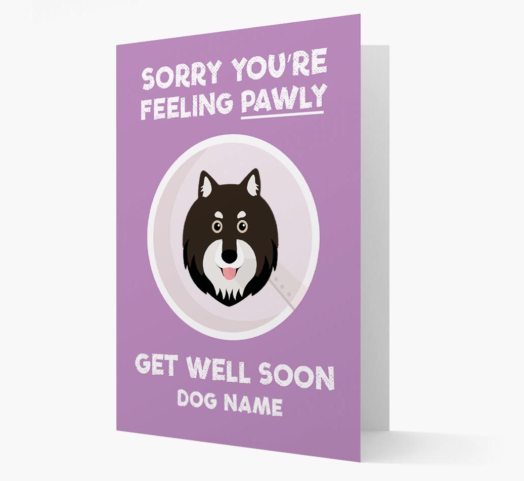 Personalized 'Sorry you're feeling pawly, get well soon {dogsName}' Card