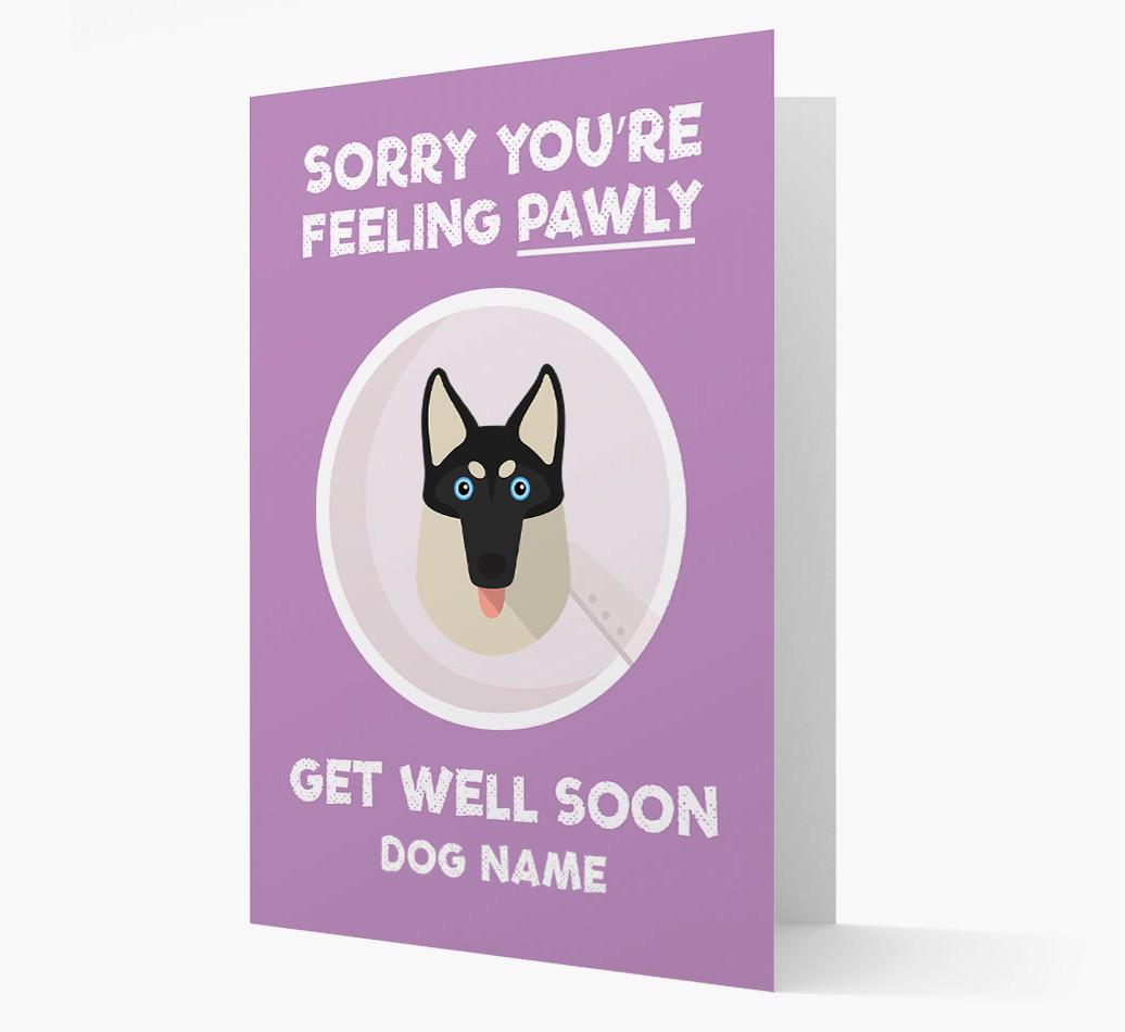 Personalized 'Sorry you're feeling pawly, get well soon {dogsName}' Card