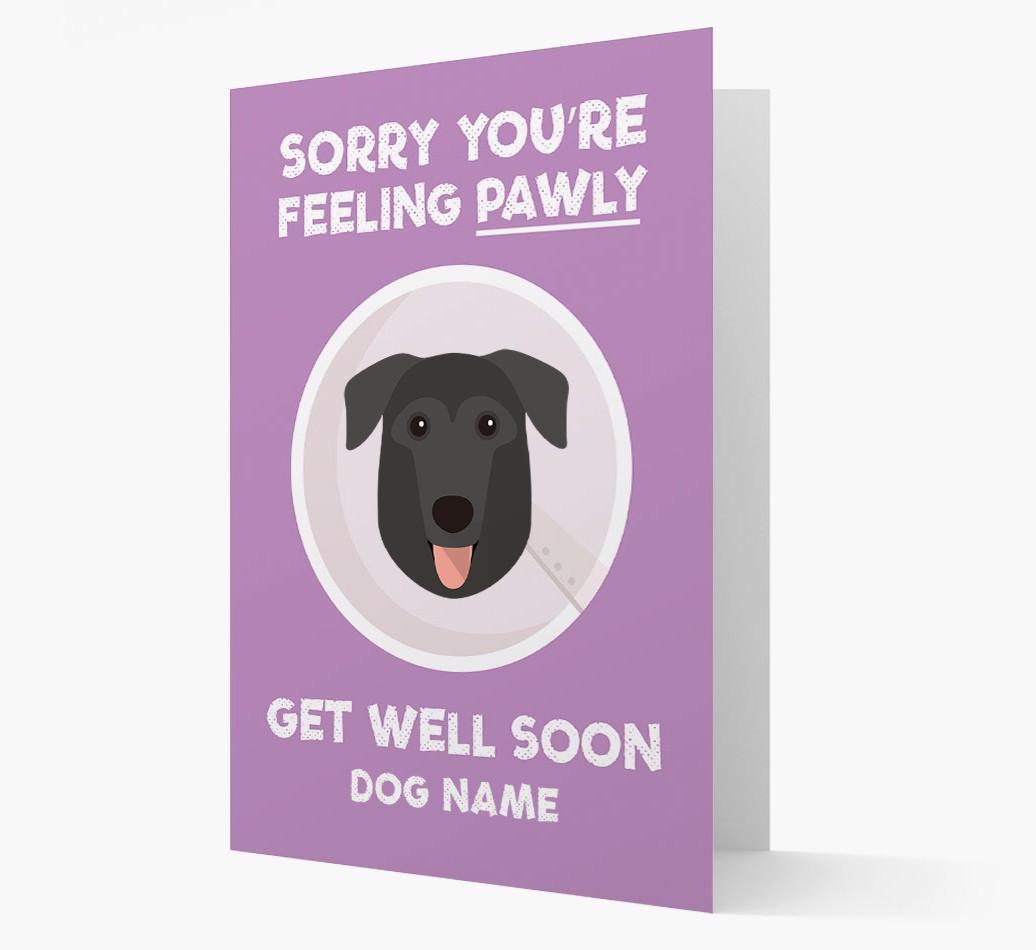 Personalized 'Sorry you're feeling pawly, get well soon {dogsName}' Card