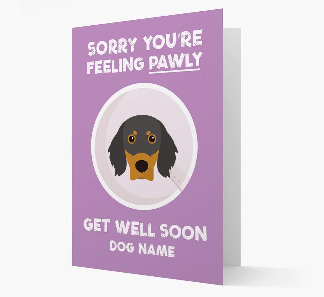 Personalized 'Sorry you're feeling pawly, get well soon {dogsName}' Card