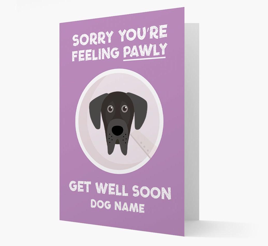 Personalized 'Sorry you're feeling pawly, get well soon {dogsName}' Card