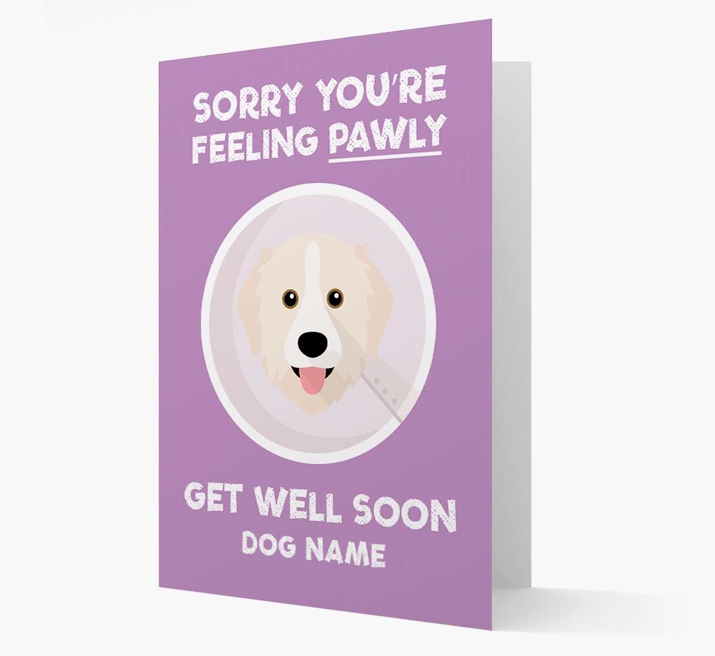Personalised 'Sorry you're feeling pawly, get well soon {dogsName}' Card
