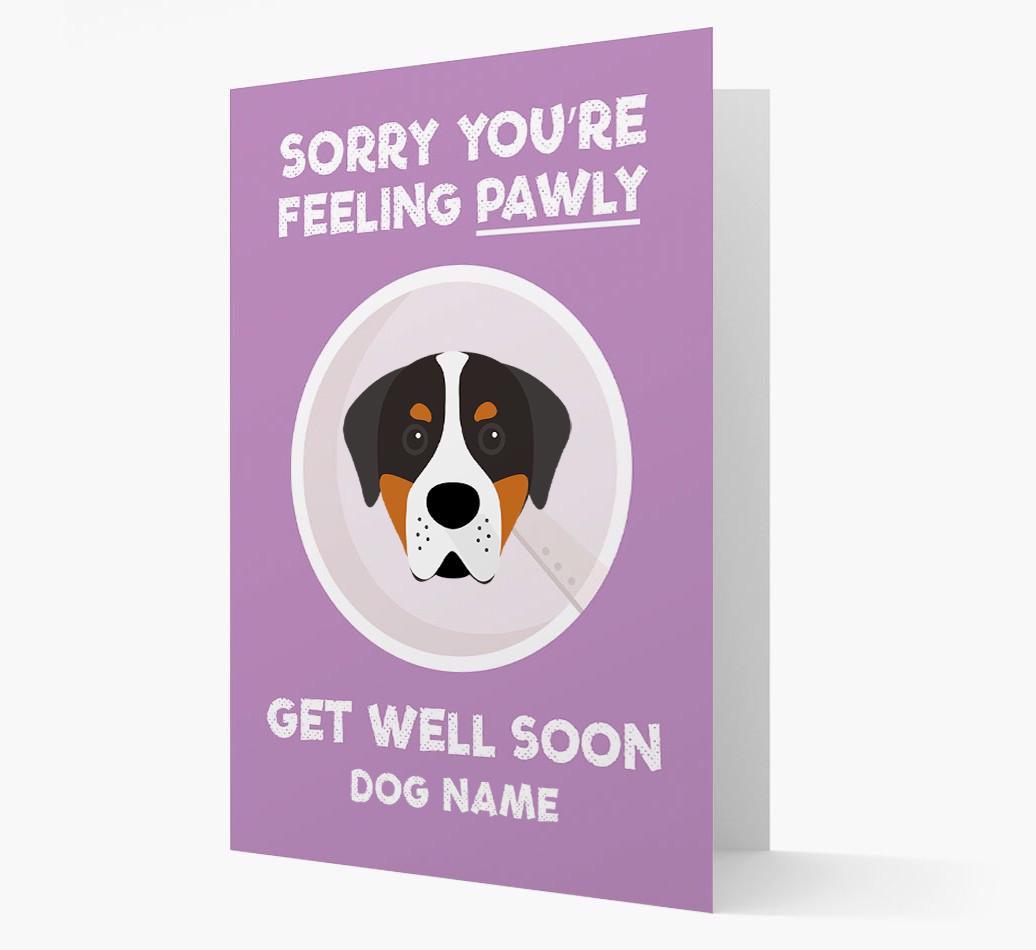 Personalized 'Sorry you're feeling pawly, get well soon {dogsName}' Card