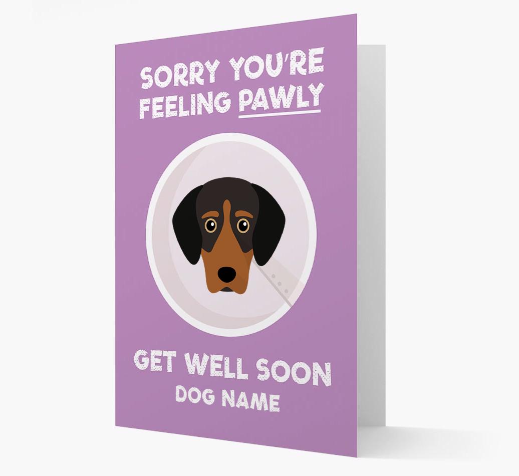 Personalized 'Sorry you're feeling pawly, get well soon {dogsName}' Card