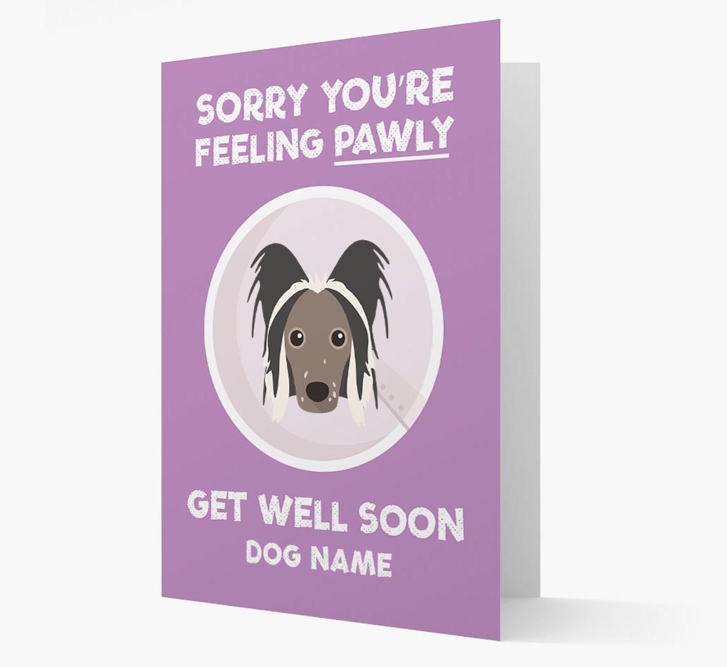 Personalized 'Sorry you're feeling pawly, get well soon {dogsName}' Card