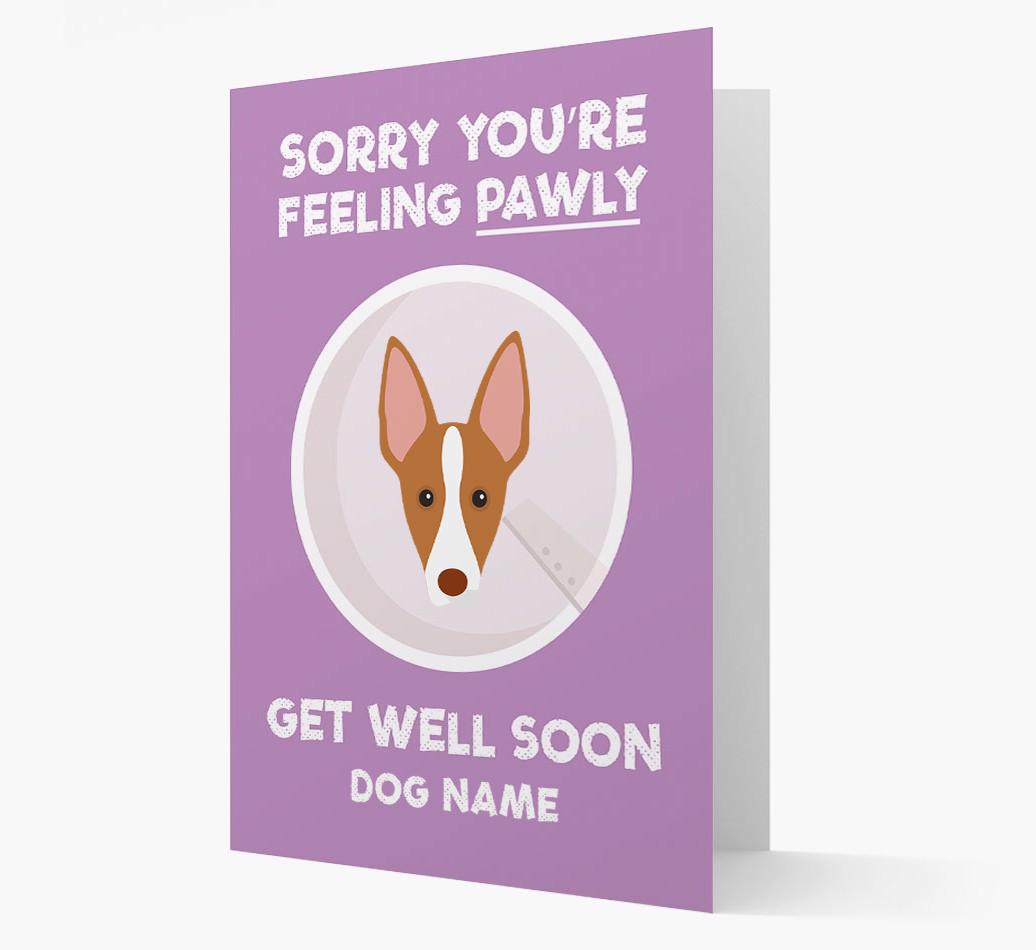 Personalized 'Sorry you're feeling pawly, get well soon {dogsName}' Card