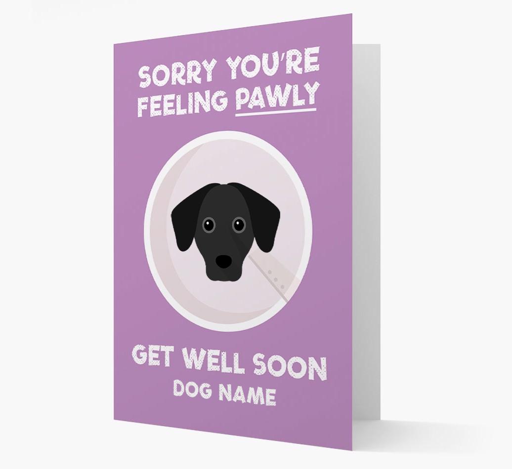 Personalized 'Sorry you're feeling pawly, get well soon {dogsName}' Card