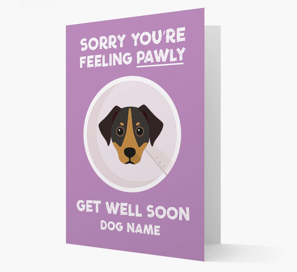 Personalized 'Sorry you're feeling pawly, get well soon {dogsName}' Card