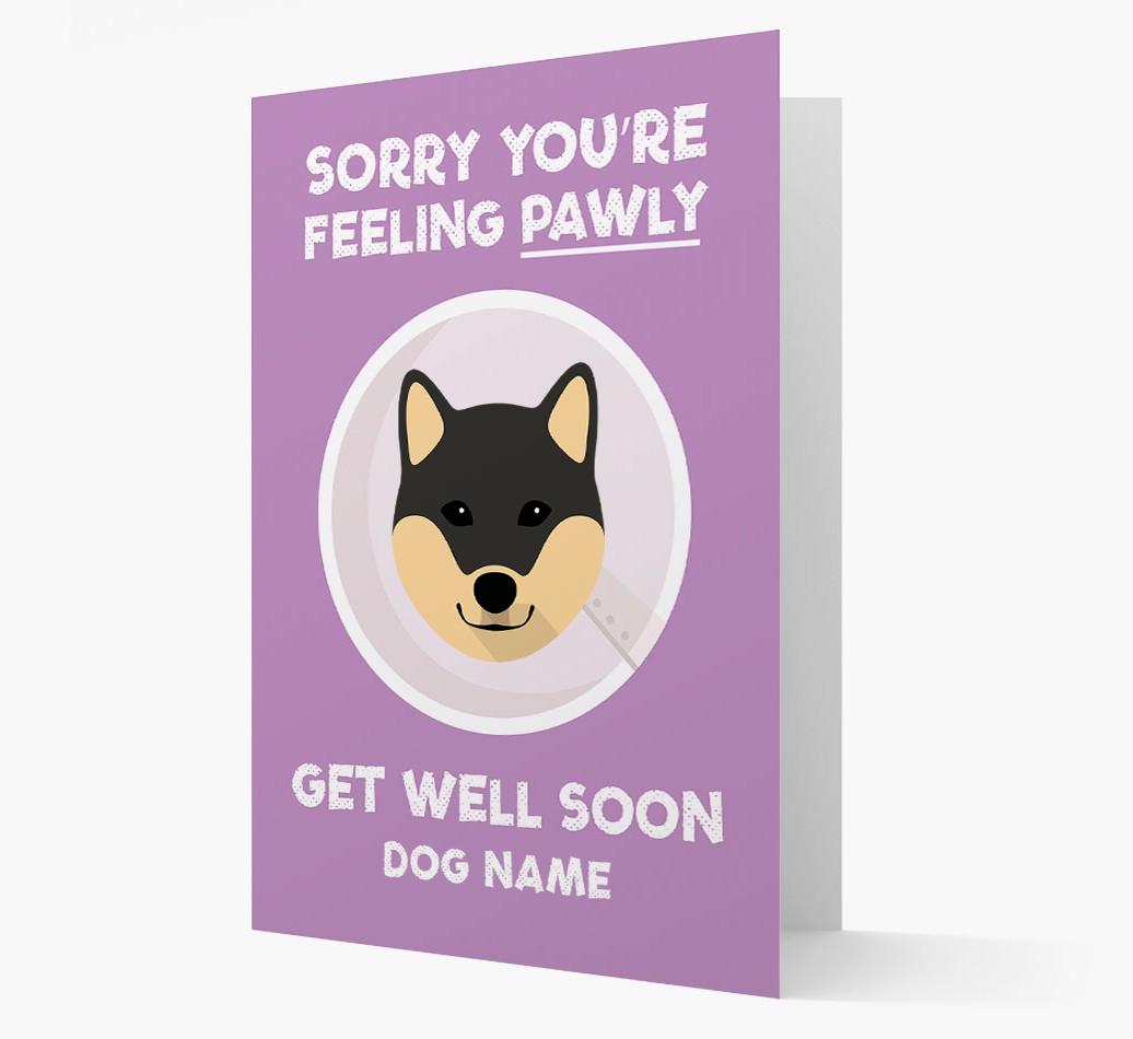 Personalized 'Sorry you're feeling pawly, get well soon {dogsName}' Card