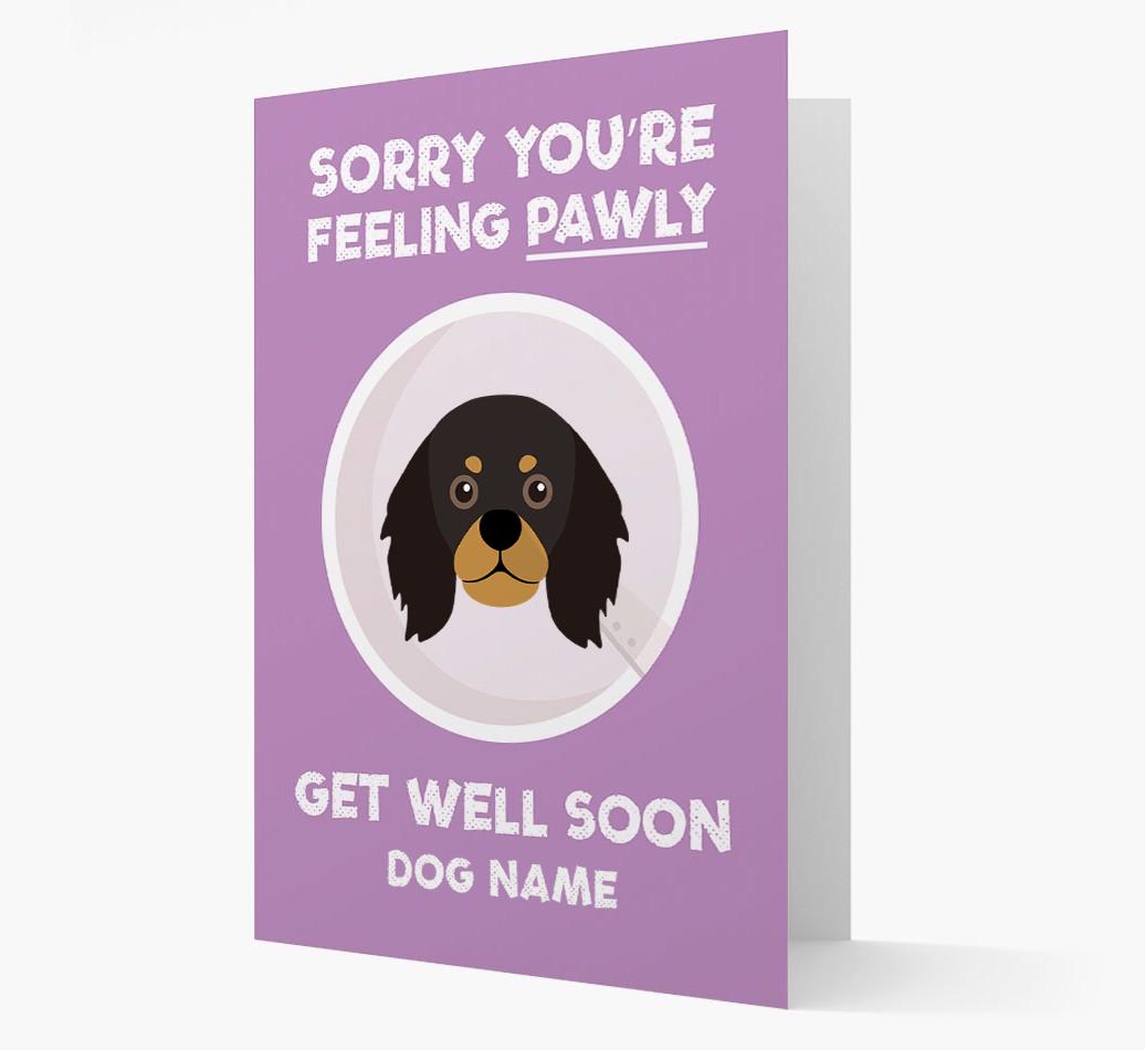 Personalized 'Sorry you're feeling pawly, get well soon {dogsName}' Card