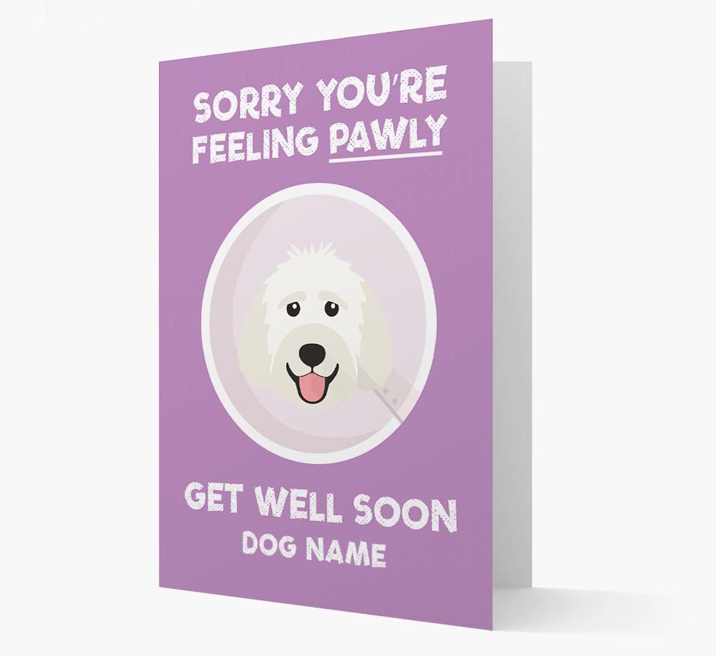Personalized 'Sorry you're feeling pawly, get well soon {dogsName}' Card
