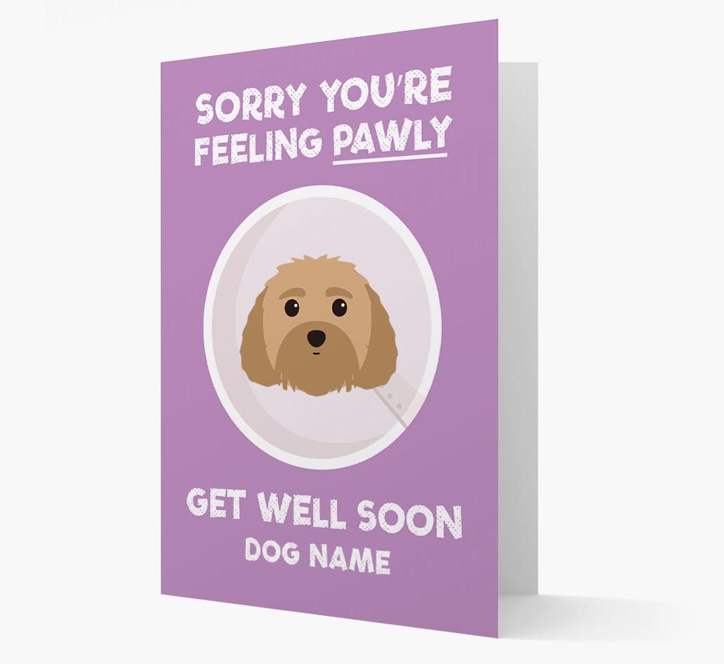 Personalized 'Sorry you're feeling pawly, get well soon {dogsName}' Card