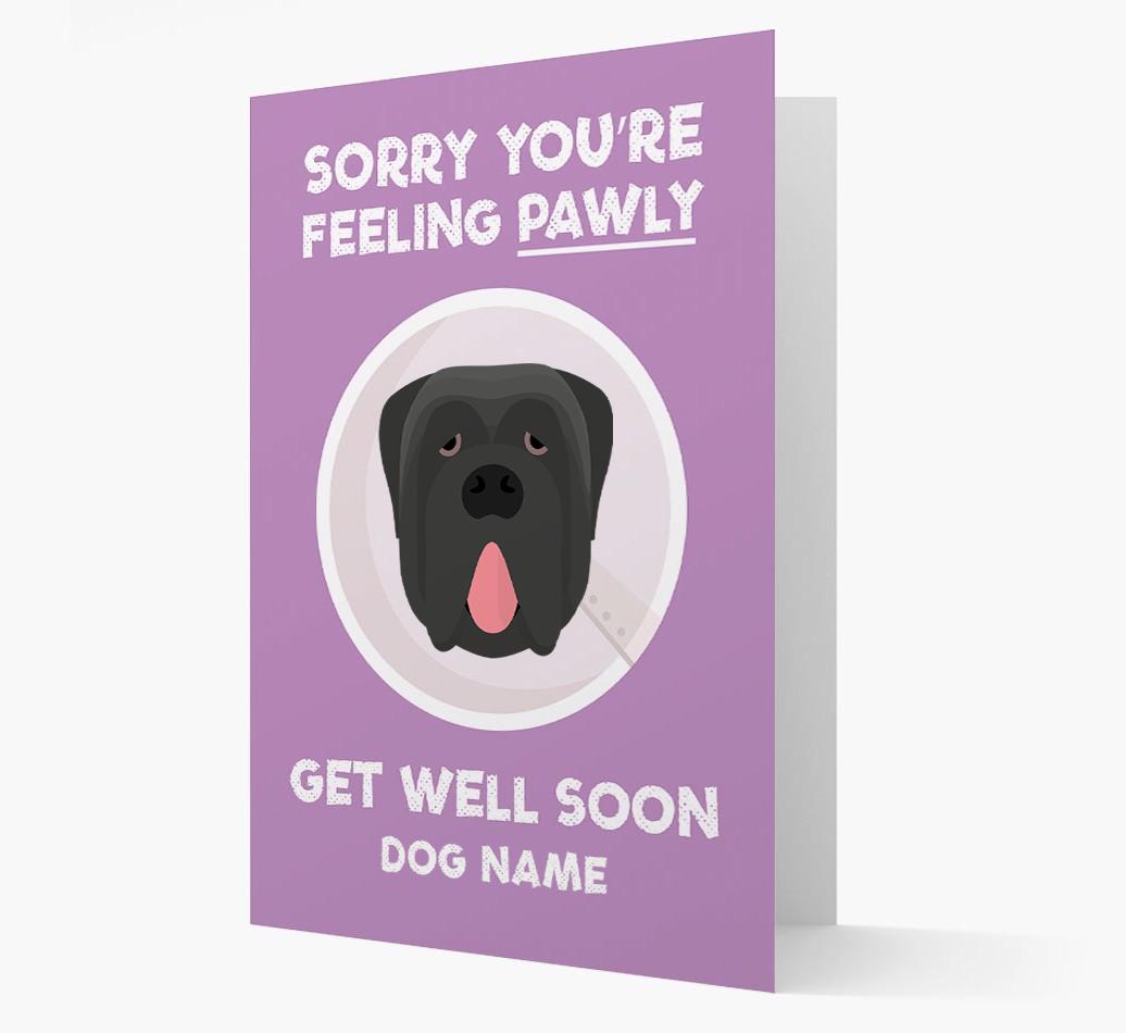 Personalized 'Sorry you're feeling pawly, get well soon {dogsName}' Card