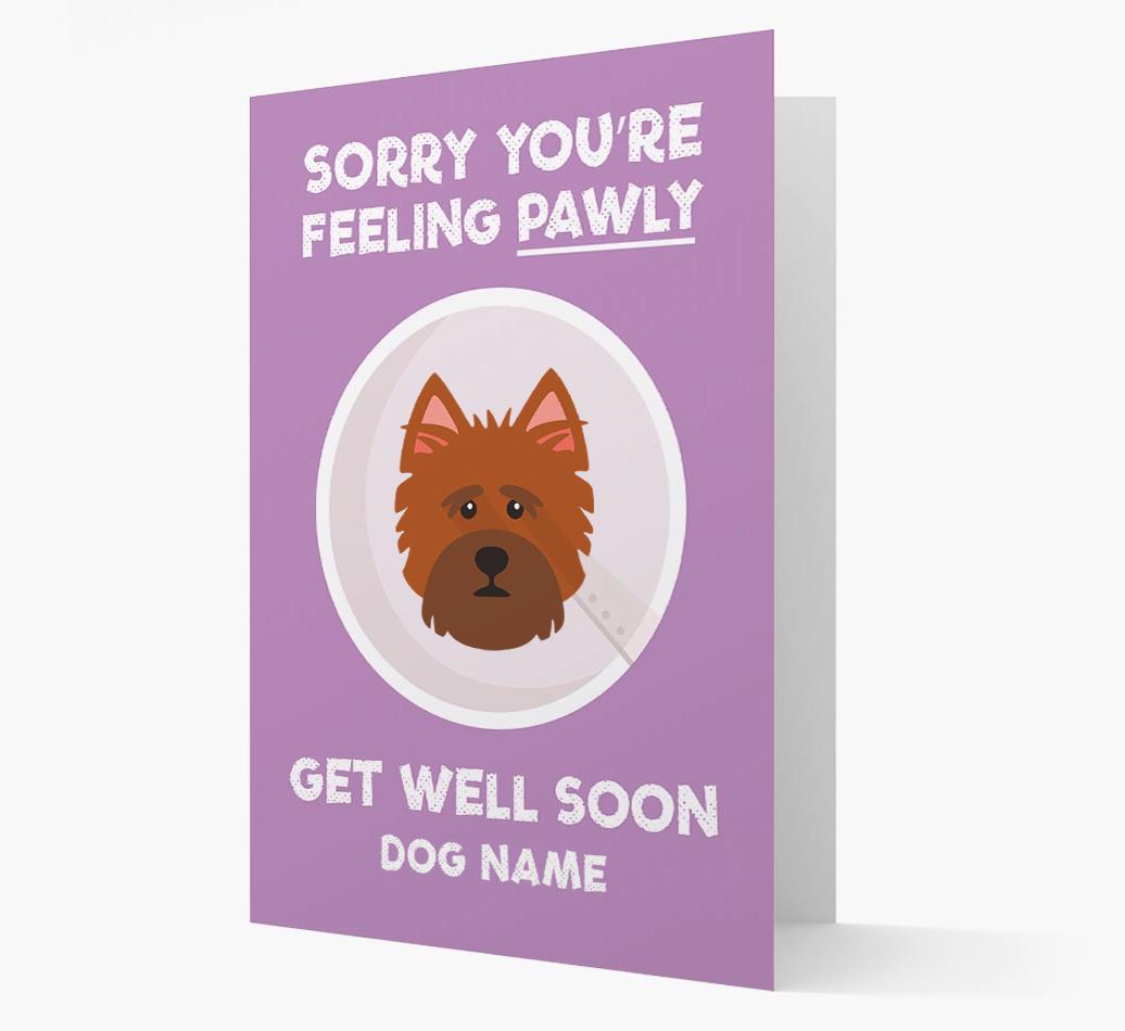 Personalized 'Sorry you're feeling pawly, get well soon {dogsName}' Card