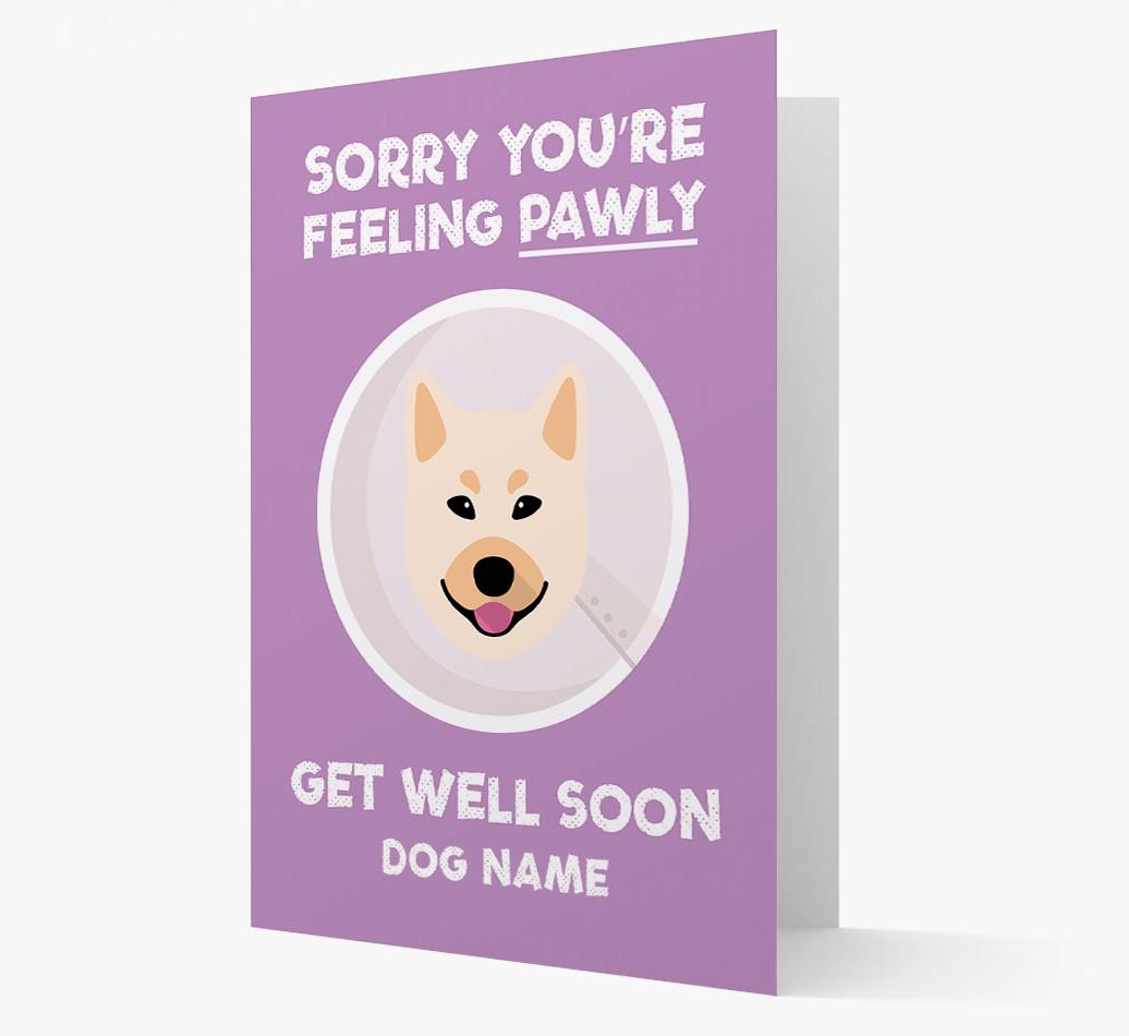 Personalized 'Sorry you're feeling pawly, get well soon {dogsName}' Card