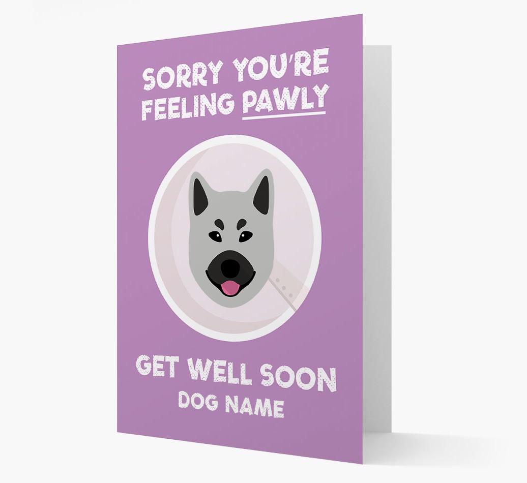 Personalized 'Sorry you're feeling pawly, get well soon {dogsName}' Card