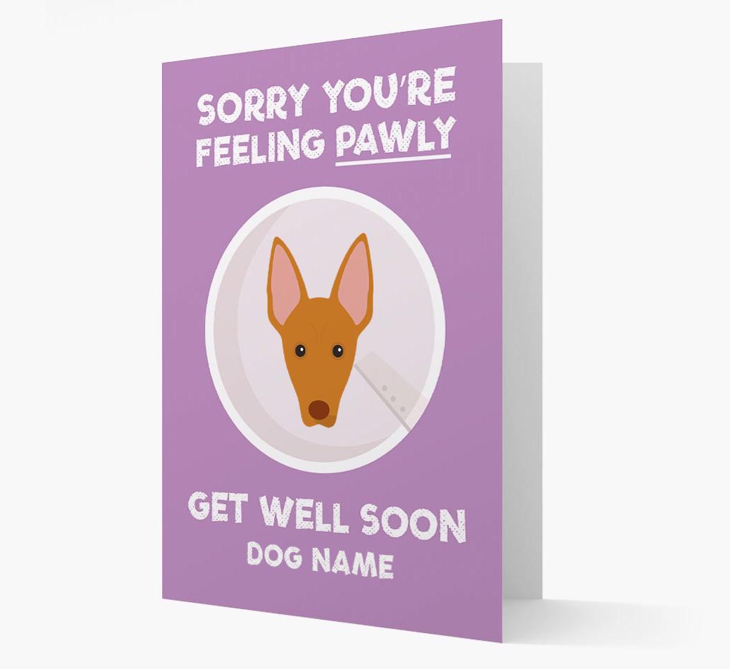 Personalised 'Sorry you're feeling pawly, get well soon {dogsName}' Card