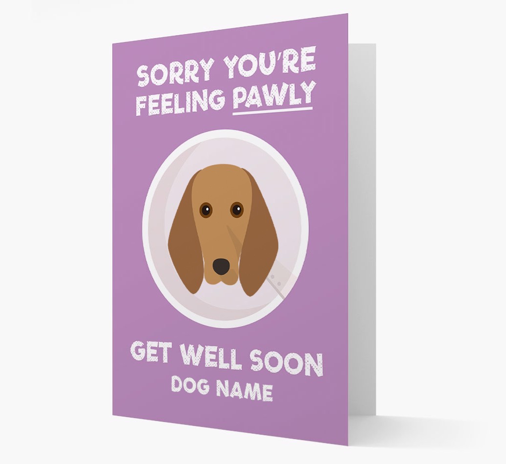 Personalized 'Sorry you're feeling pawly, get well soon {dogsName}' Card