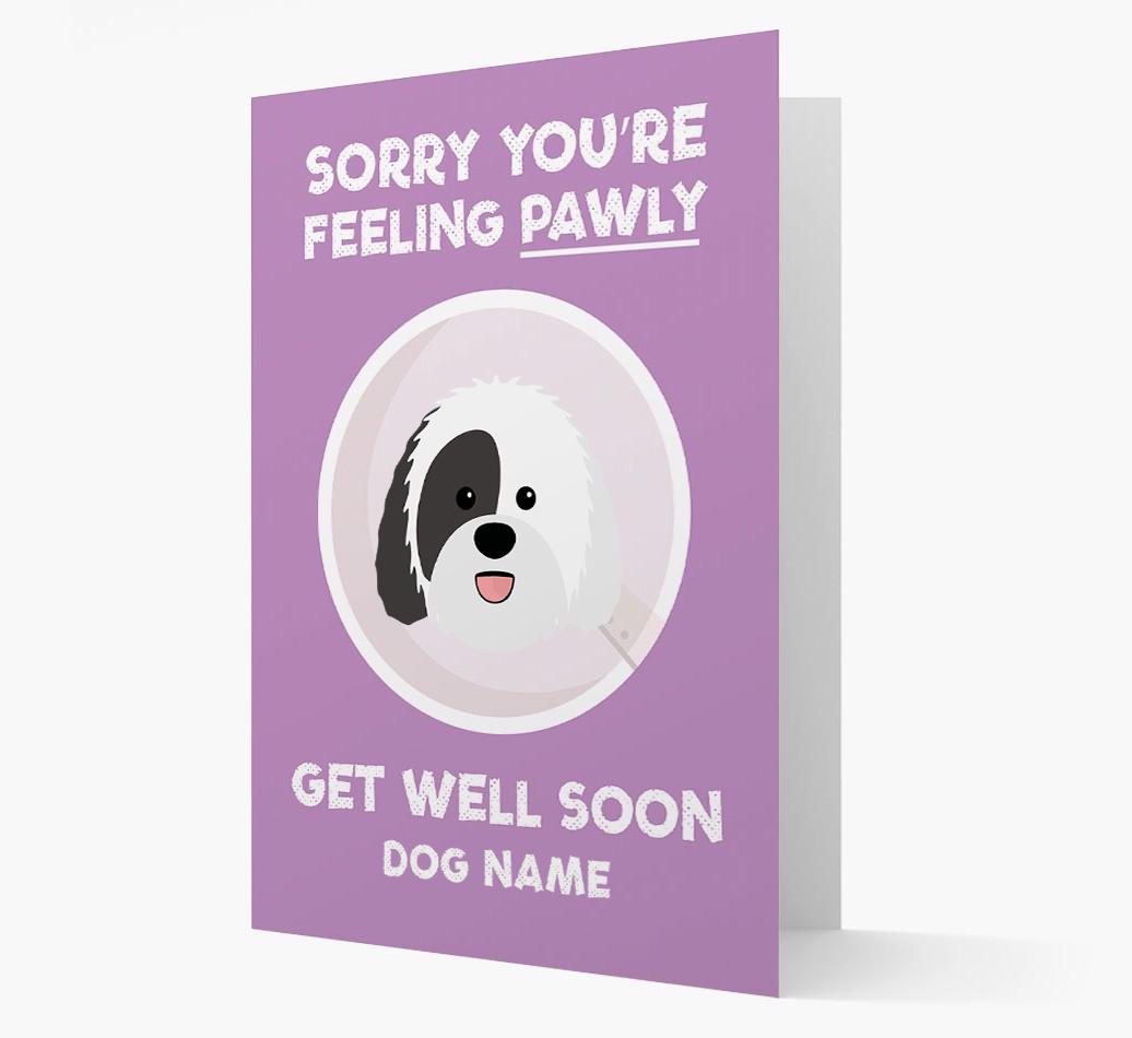 Personalized 'Sorry you're feeling pawly, get well soon {dogsName}' Card