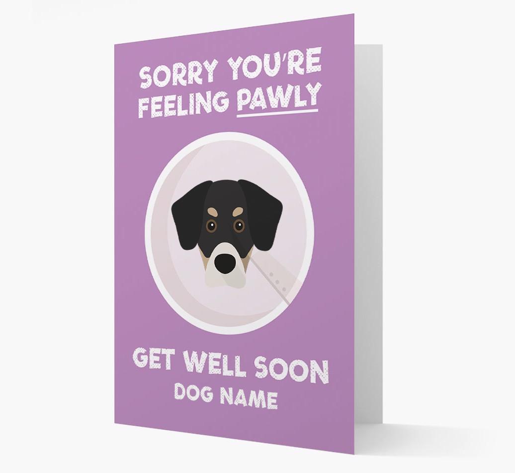Personalized 'Sorry you're feeling pawly, get well soon {dogsName}' Card