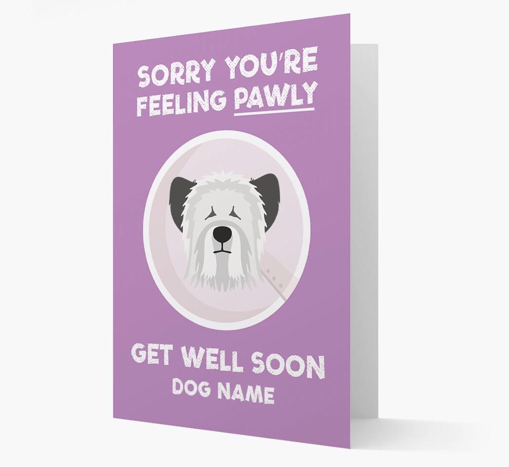 Personalized 'Sorry you're feeling pawly, get well soon {dogsName}' Card