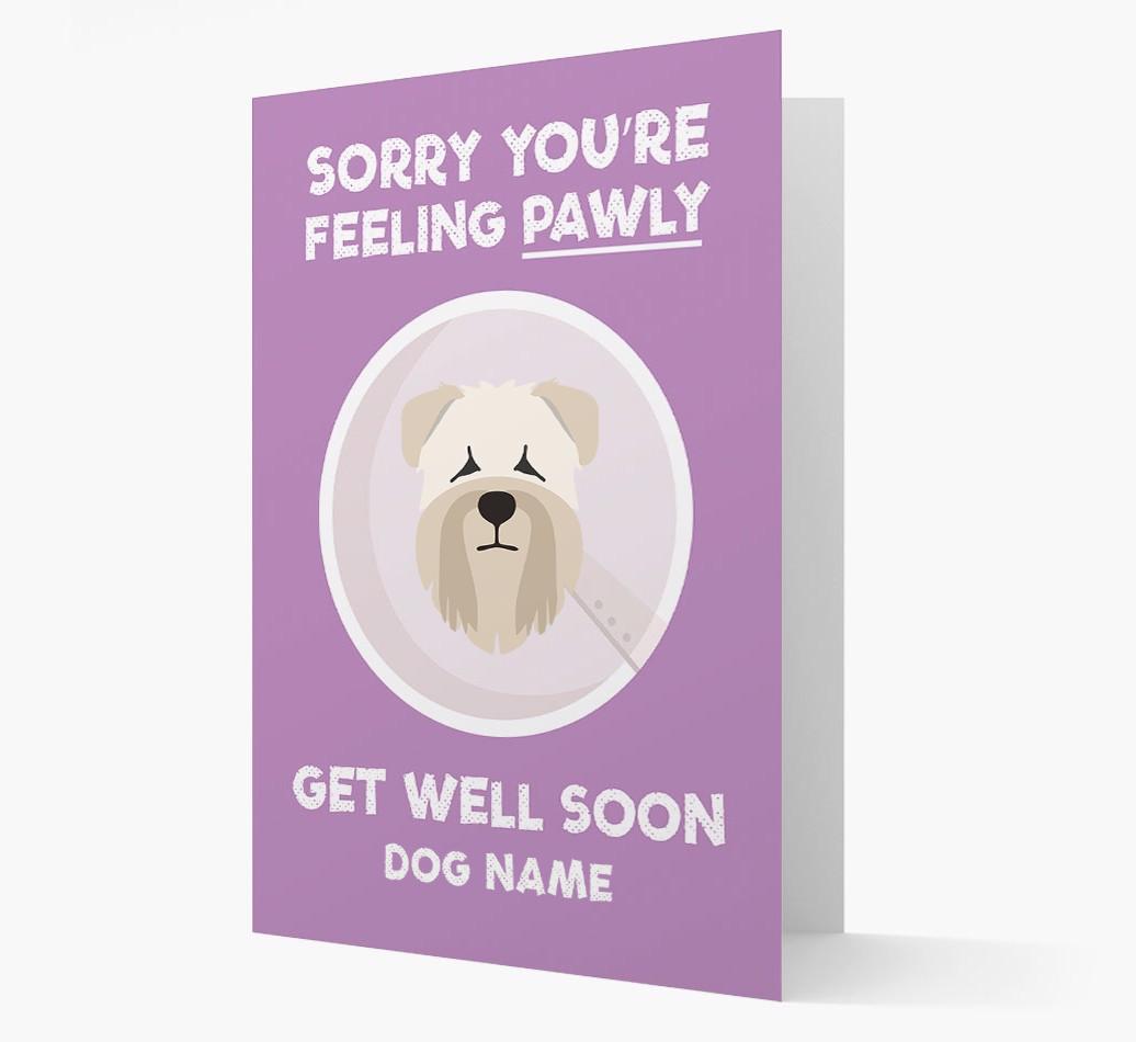 Personalized 'Sorry you're feeling pawly, get well soon {dogsName}' Card