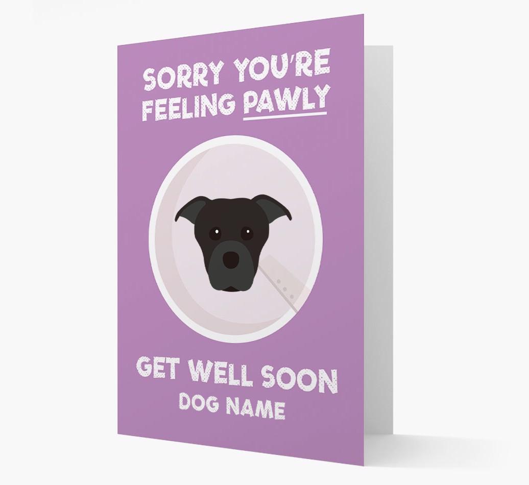 Personalized 'Sorry you're feeling pawly, get well soon {dogsName}' Card
