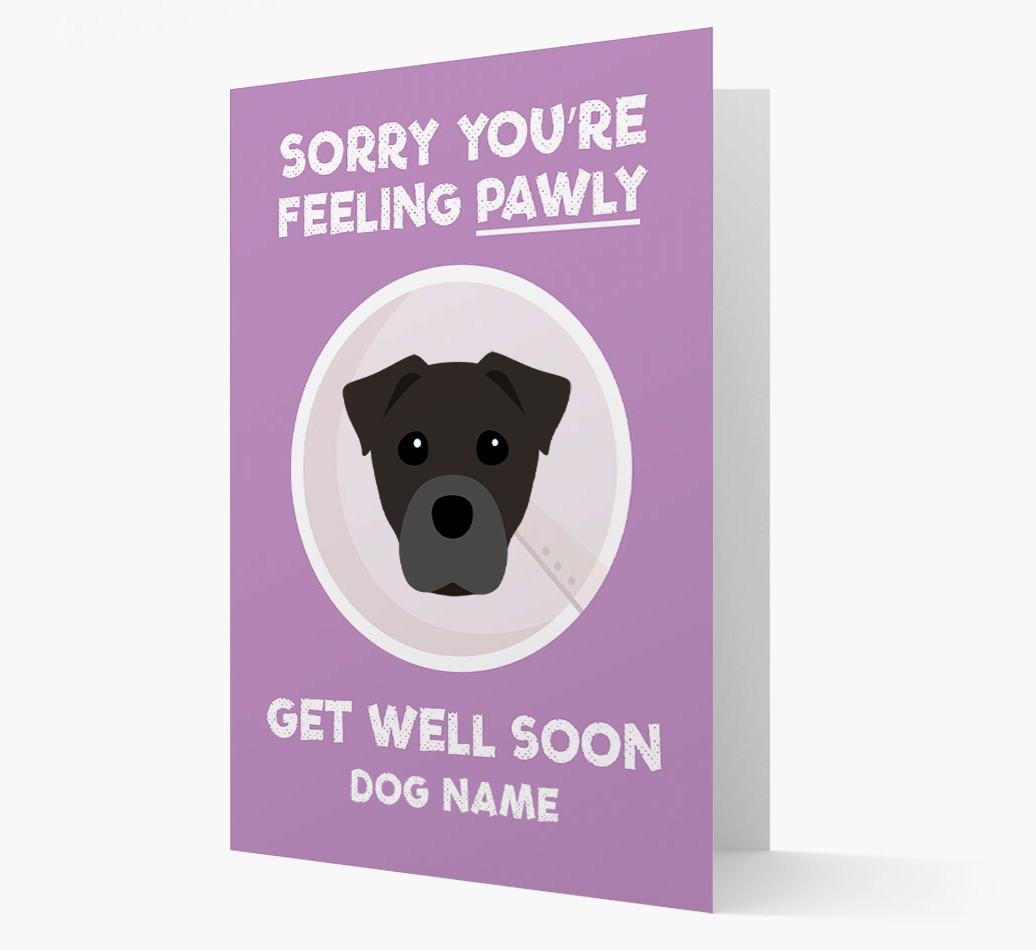 Personalized 'Sorry you're feeling pawly, get well soon {dogsName}' Card