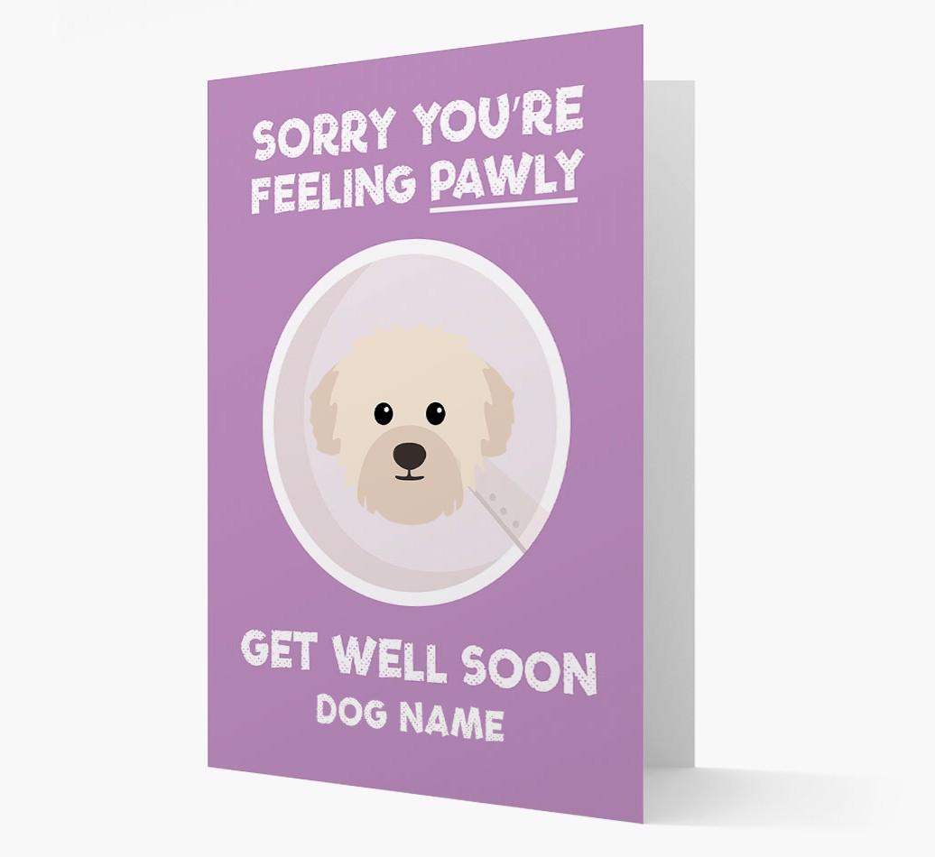 Personalized 'Sorry you're feeling pawly, get well soon {dogsName}' Card