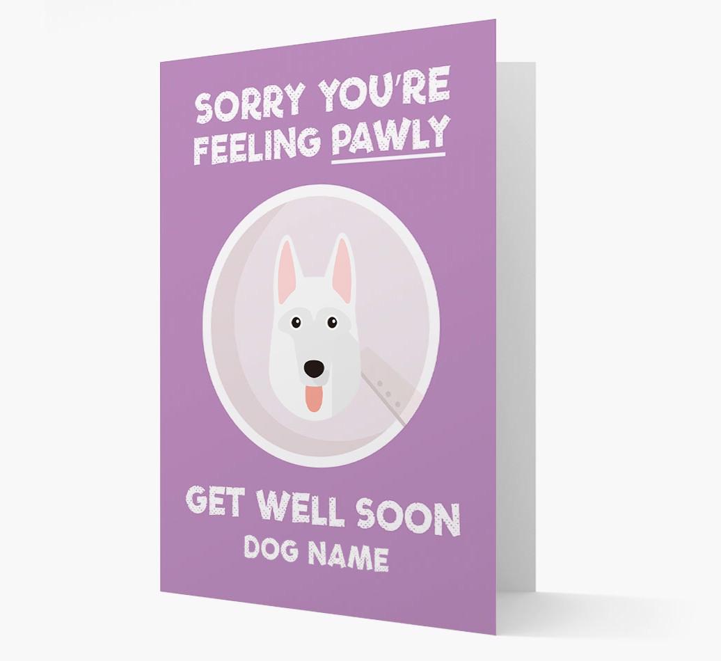 Personalized 'Sorry you're feeling pawly, get well soon {dogsName}' Card
