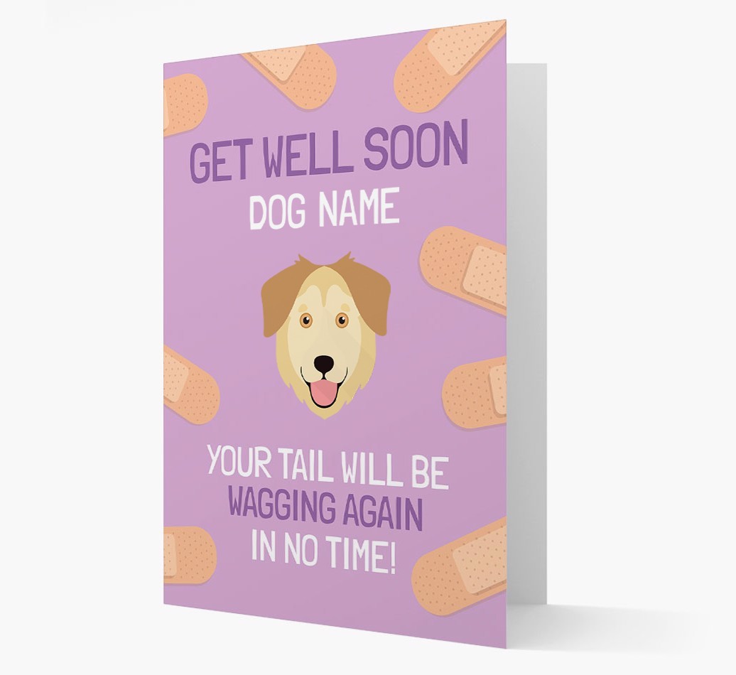 Personalized 'Get well soon {dogsName}' Card with {breedFullName} Icon