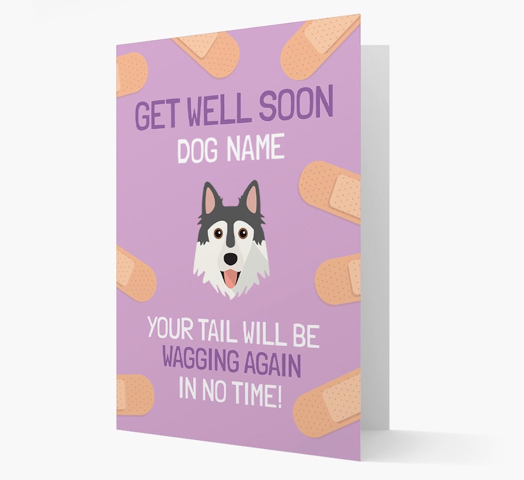 Personalized 'Get well soon {dogsName}' Card with {breedFullName} Icon