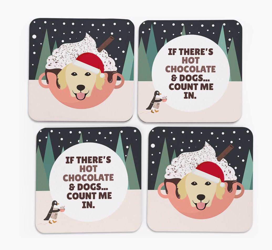 'Hot Chocolate and Dogs' Coasters with {breedFullName} Icon