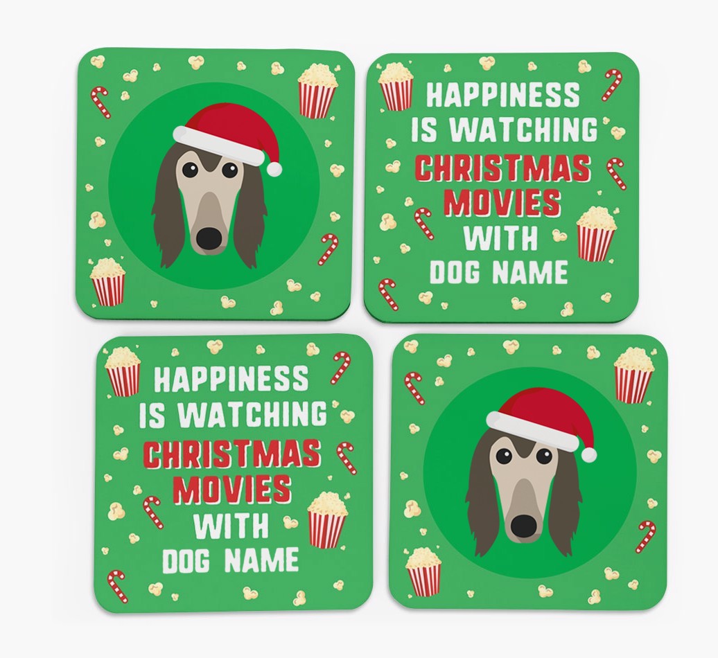 'Christmas Movies with {dogsName}' - Personalised {breedFullName} Coasters