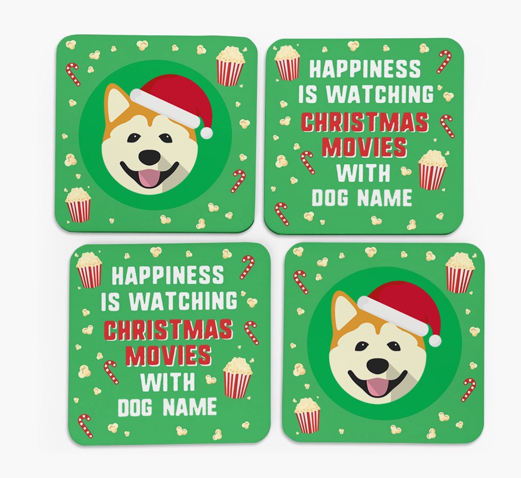 'Christmas Movies with {dogsName}' - Personalised {breedFullName} Coasters