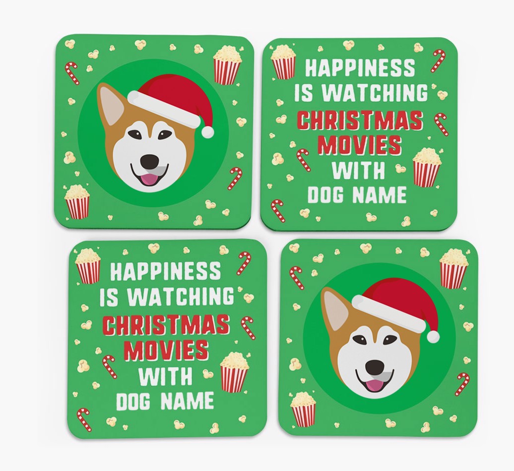 'Christmas Movies with {dogsName}' - Personalised {breedFullName} Coasters