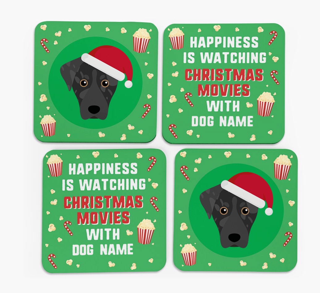 'Christmas Movies with {dogsName}' - Personalised {breedFullName} Coasters