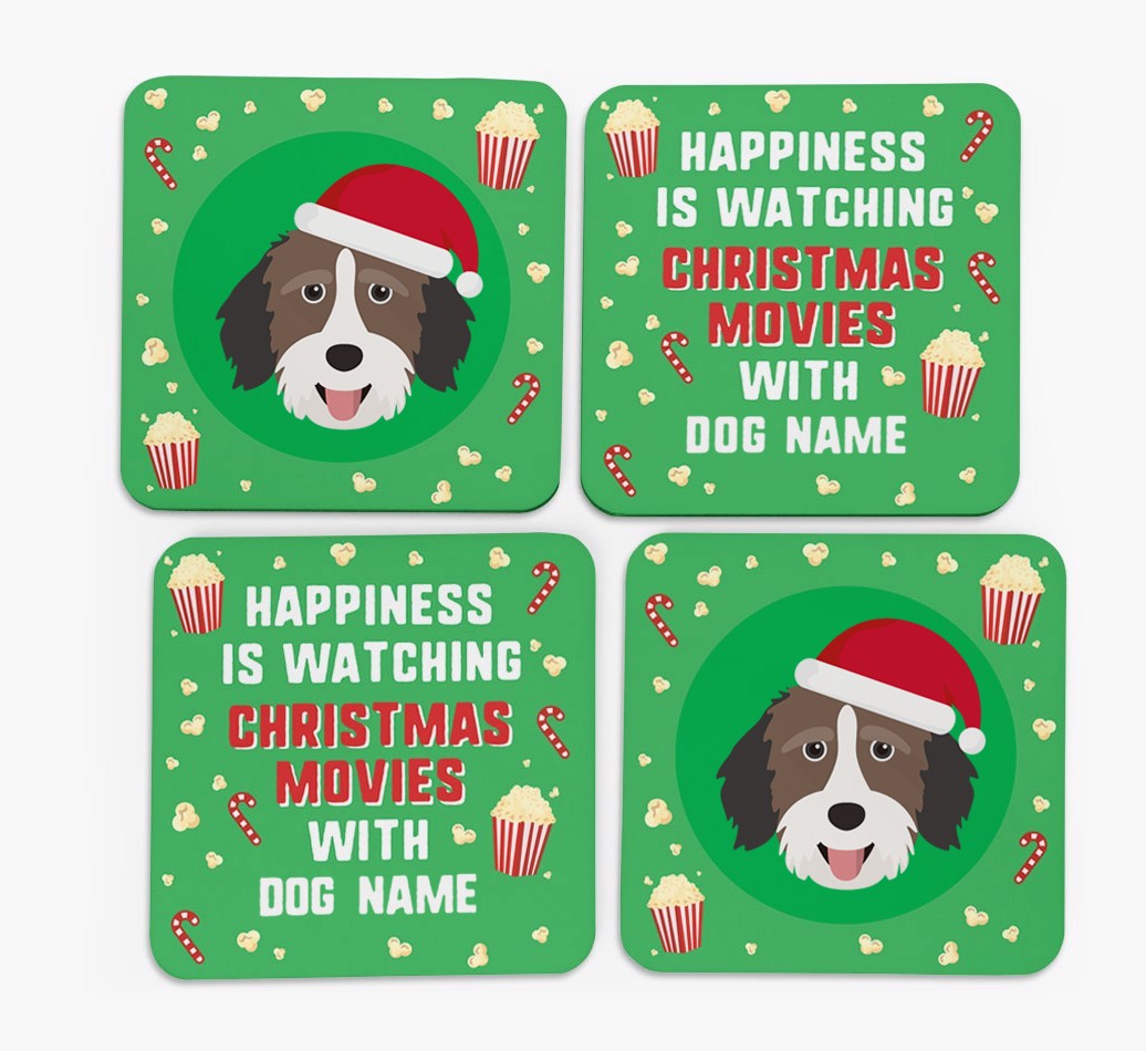 'Christmas Movies with {dogsName}' - Personalised {breedFullName} Coasters