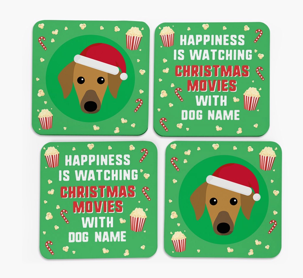 'Christmas Movies with {dogsName}' - Personalised {breedFullName} Coasters