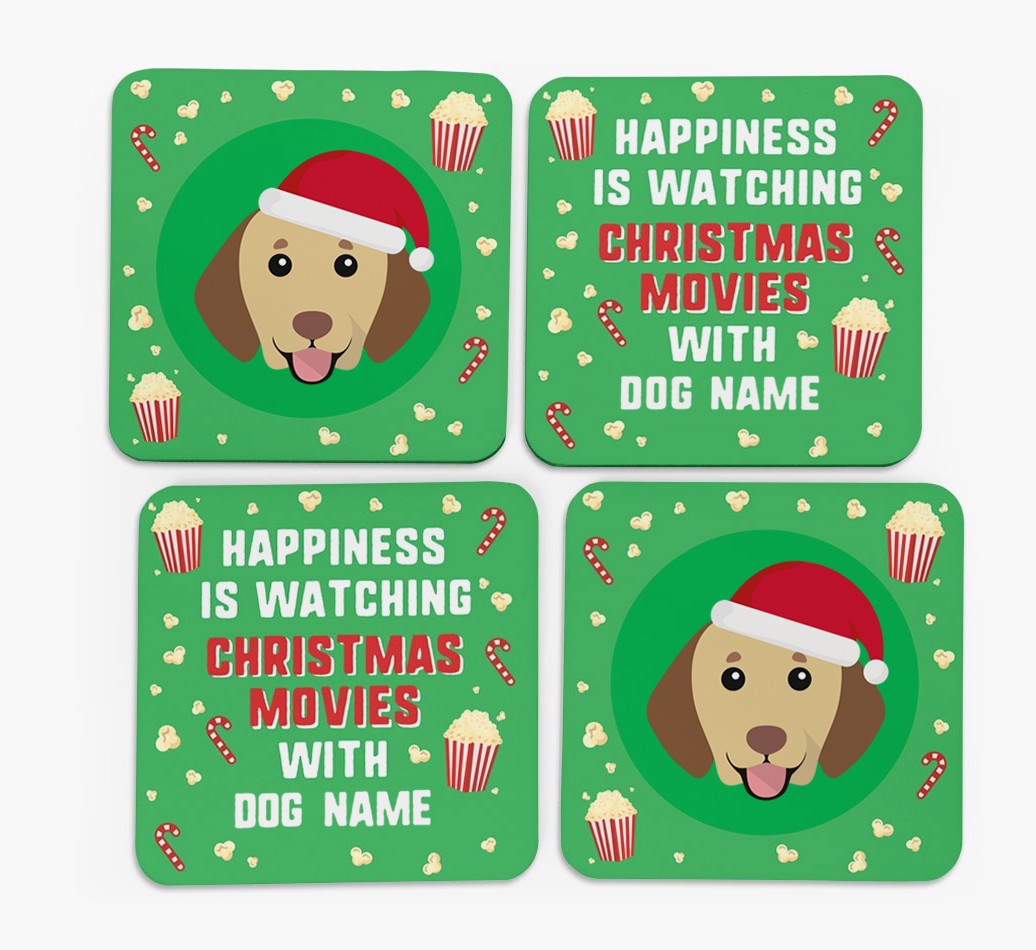 'Christmas Movies with {dogsName}' - Personalised {breedFullName} Coasters